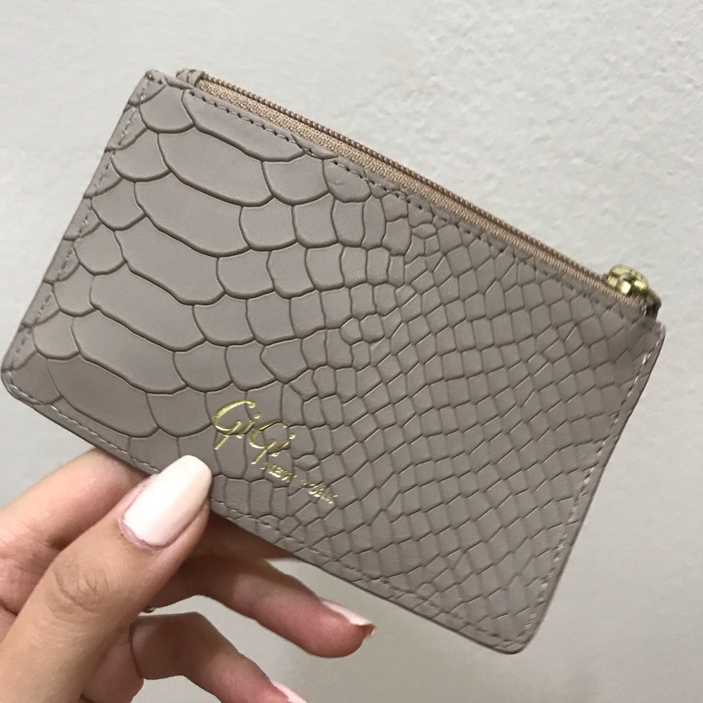 GiGi New York Mini Zip Embossed Python Card Case